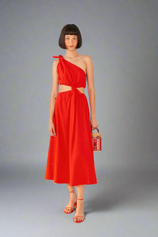 Gauge81 MONI semi-sheer one shoulder dress- Scarlet