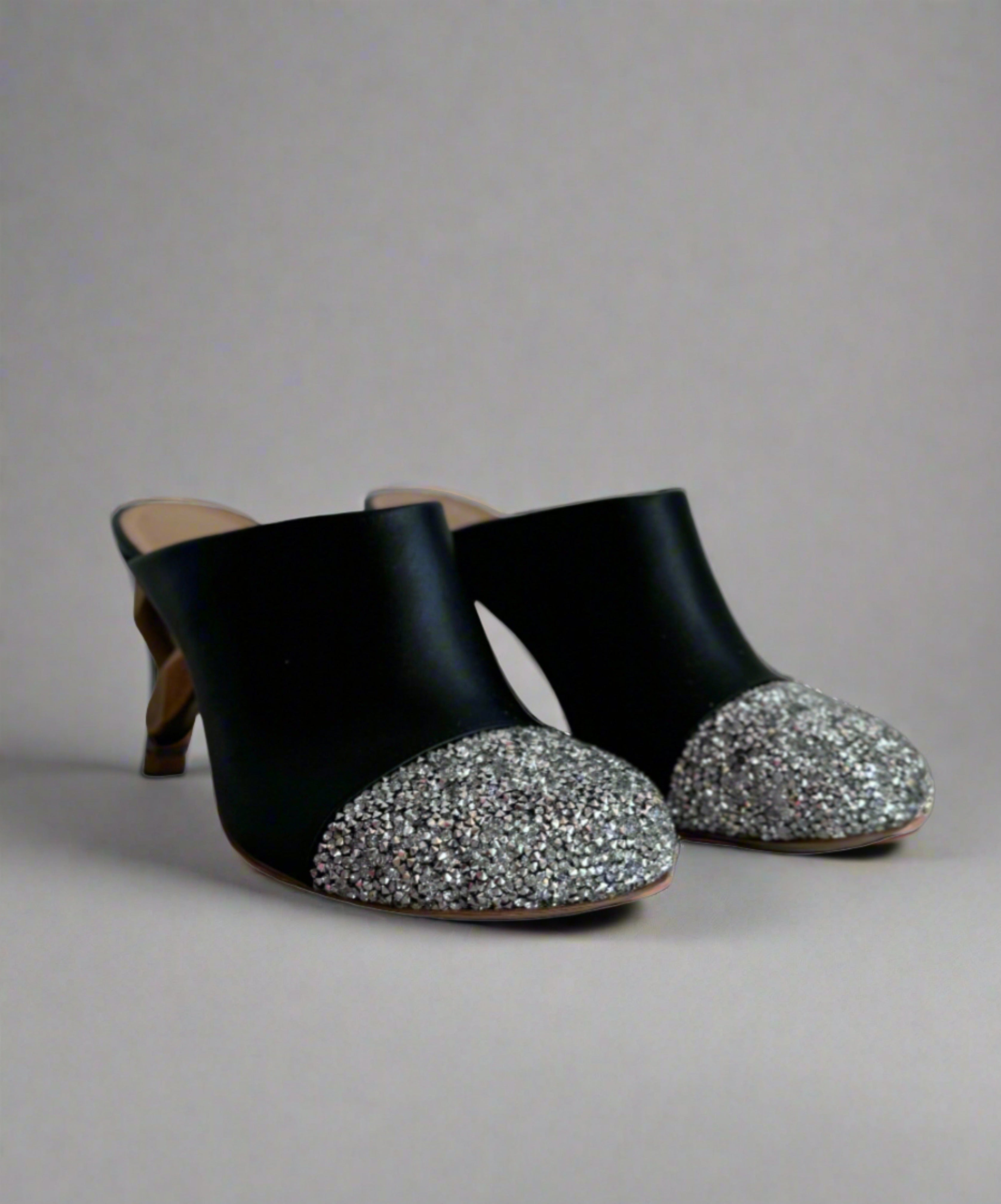 JW Anderson Chain Heel Mule- Black Glitter JW Anderson Chain Heel Mule- Black Glitter