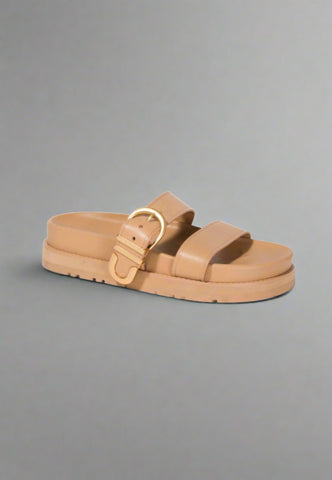 Santoni WOMEN'S ORANGE LEATHER DOUBLE-BUCKLE SLIDE SANDAL