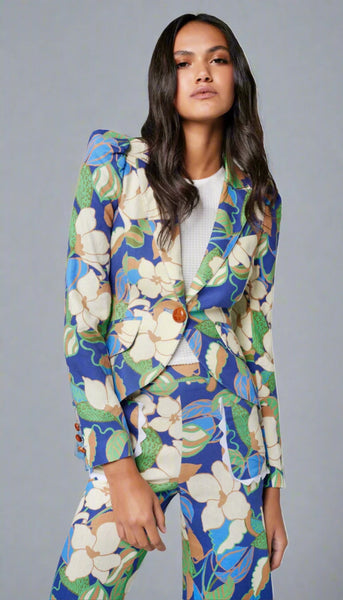 SMYTHE POUF SLEEVE ONE BUTTON BLAZER- Blue Cabana