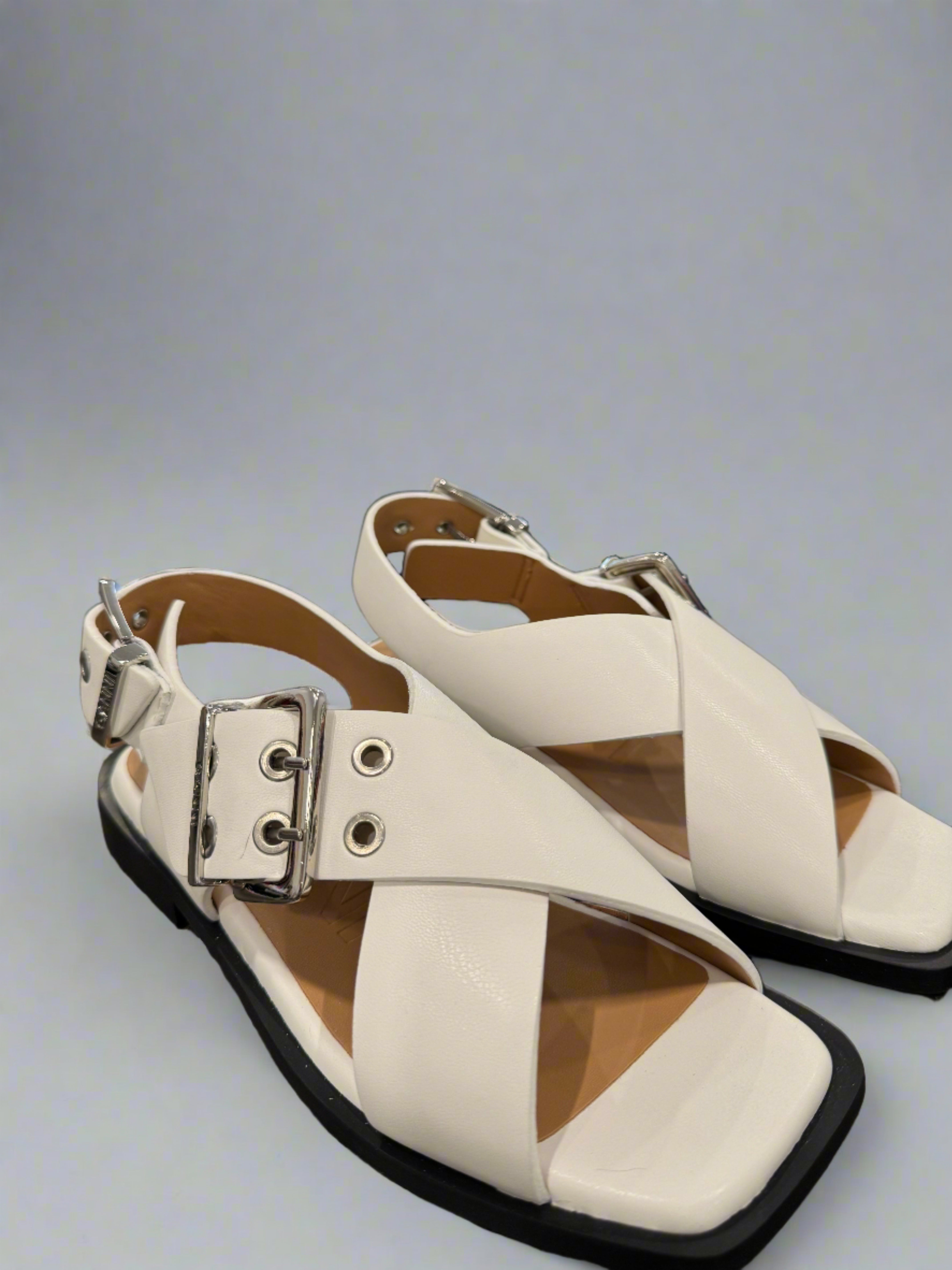 Ganni Feminie Buckle Cross Strap- Egret Ganni Feminie Buckle Cross Strap- Egret