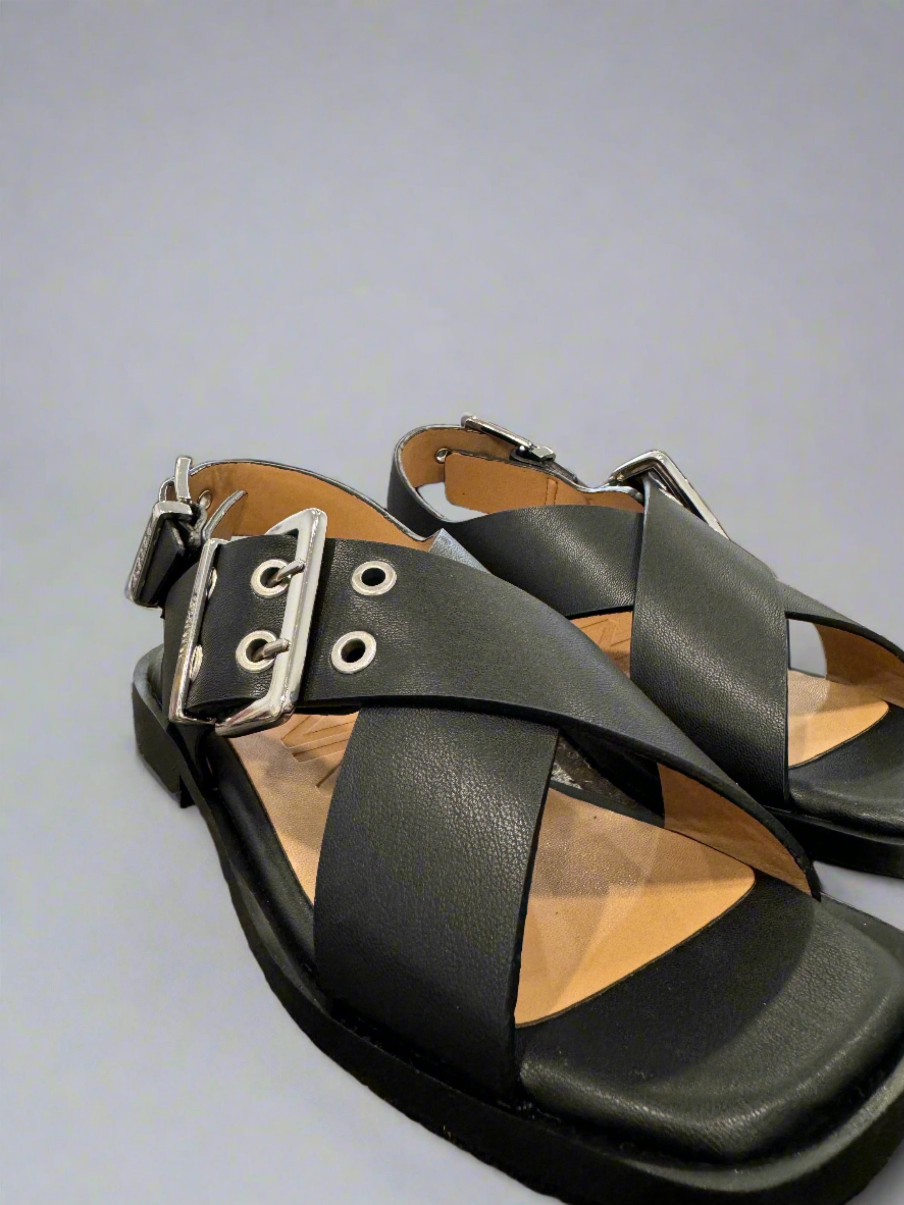 Ganni Feminine Buckle Cross Strap- Black Ganni Feminine Buckle Cross Strap- Black