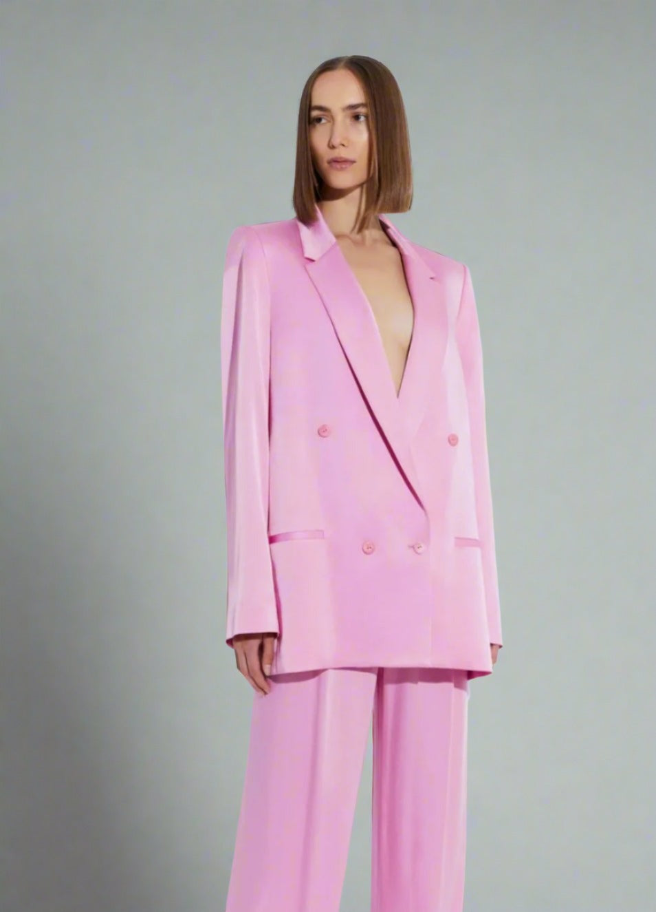 LaPointe Satin Double Breasted Blazer- Hibiscus LaPointe Satin Double Breasted Blazer- Hibiscus