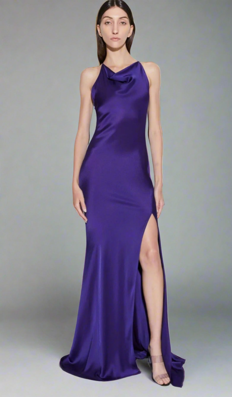 LaPointe Satin Halter Gown- Violet LaPointe Satin Halter Gown- Violet