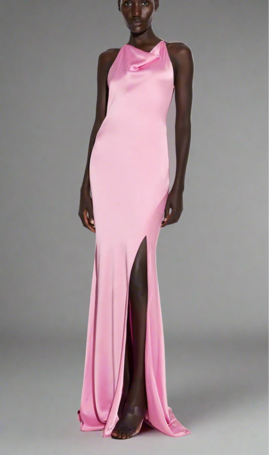 LaPointe Doubleface Satin Halter Cowl Neck Gown - Hibiscus LaPointe Doubleface Satin Halter Cowl Neck Gown - Hibiscus