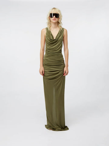 LaPointe Satin Shift Dress With Feathers