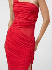 Gauge81 MONI semi-sheer one shoulder dress- Scarlet