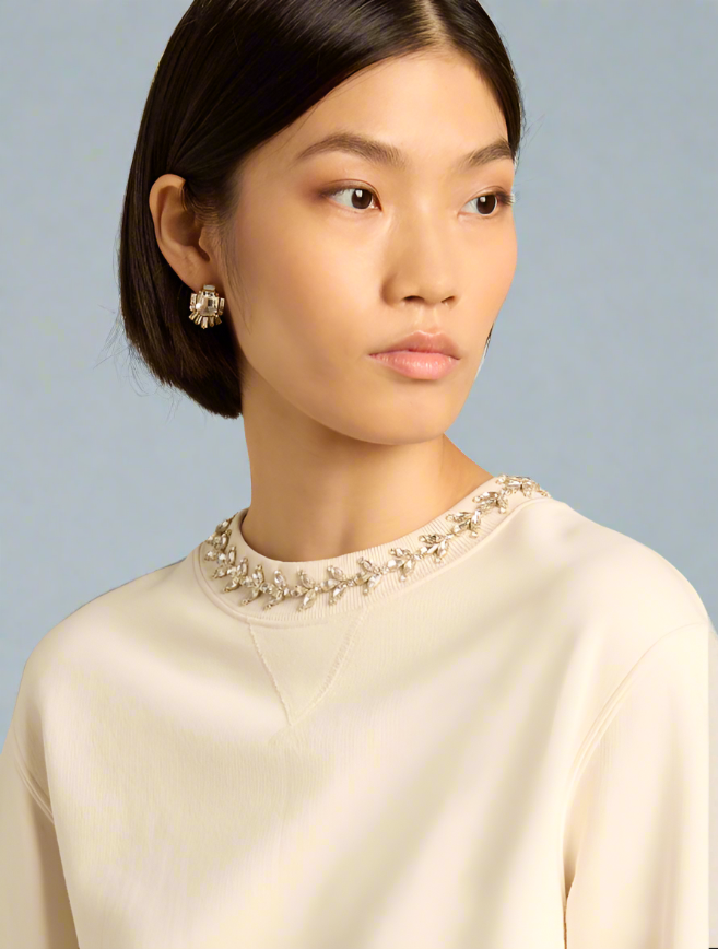 Golden Goose Round-neck cotton sweatshirt in aged white with hand-applied crystals Golden Goose Round-neck cotton sweatshirt in aged white with hand-applied crystals