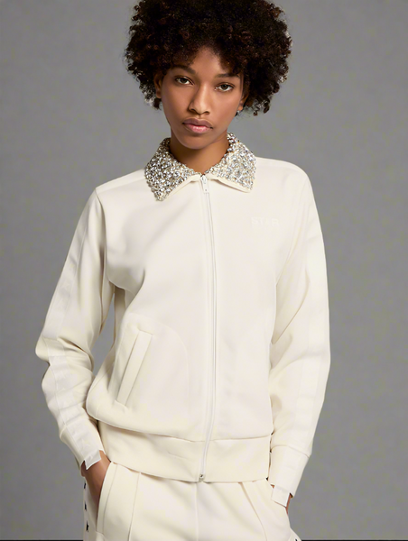 Golden Goose Papyrus white Denise Star Collection zipped sweatshirt with crystal collar Golden Goose Papyrus white Denise Star Collection zipped sweatshirt with crystal collar