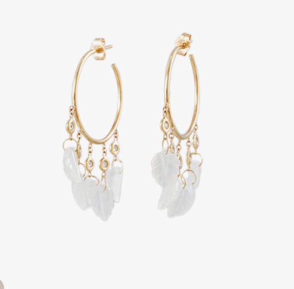 Jacquie Aiche 5 DIAMOND MOONSTONE LEAF SHAKER HOOPS Jacquie Aiche 5 DIAMOND MOONSTONE LEAF SHAKER HOOPS