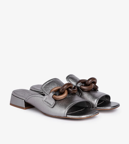 Santoni WOMEN'S ORANGE LEATHER DOUBLE-BUCKLE SLIDE SANDAL