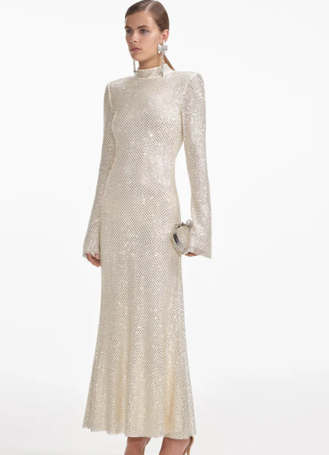 Self-Portrait  SQUARE RHINESTONE FISHNET MIDI DRESS Self-Portrait  SQUARE RHINESTONE FISHNET MIDI DRESS