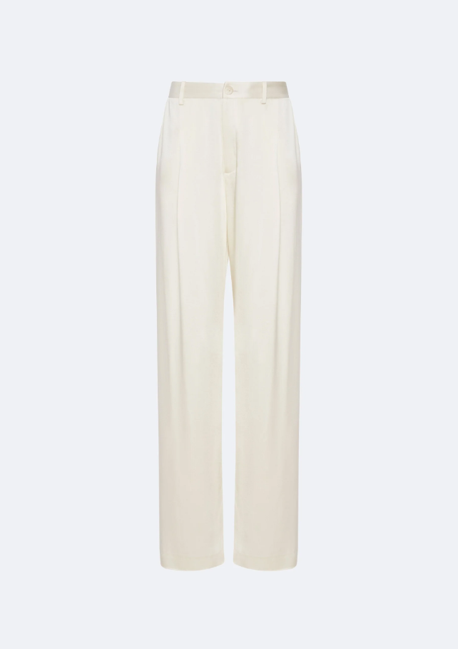 LAPOINTE Satin Relaxed Pleated Pant- Cream LAPOINTE Satin Relaxed Pleated Pant- Cream