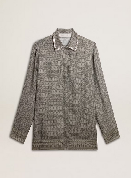Golden Goose Women's green viscose-blend silk shirt with floral pattern