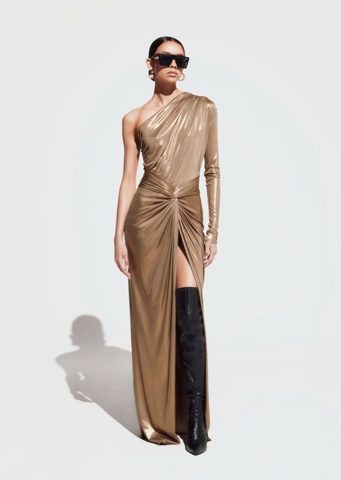 LaPointe Satin Shift Dress With Feathers