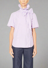 Adam Lippes Bow Neck Blouse In Striped Shirting