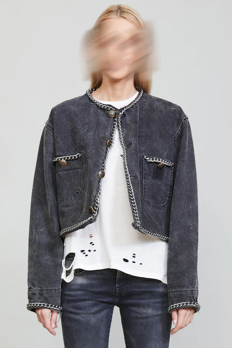 R13 Chain Embellished Cropped Jacket - dusty grey R13 Chain Embellished Cropped Jacket - dusty grey