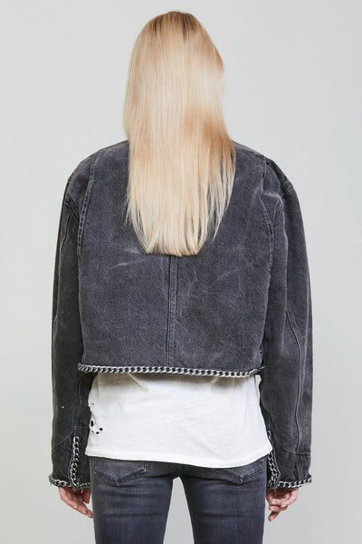 R13 Chain Embellished Cropped Jacket - dusty grey