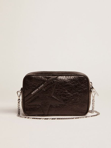 Golden Goose Mini Star Bag in glossy black leather with tone-on-tone star