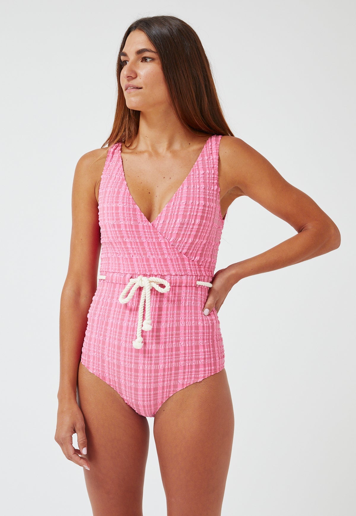 Lisa Marie Fernandez yasmin fuchsia striped seersucker drawstring maillot Lisa Marie Fernandez yasmin fuchsia striped seersucker drawstring maillot