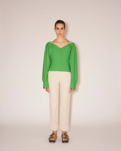 Nanushka TAMI Light poplin tie-neck top Green Nanushka TAMI Light poplin tie-neck top Green