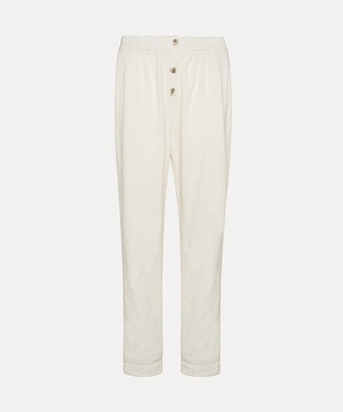 Forte Forte elasticated waist trousers in wool-linen blend woven fabric -candore