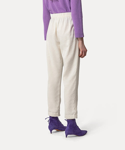 Forte Forte elasticated waist trousers in wool-linen blend woven fabric -candore