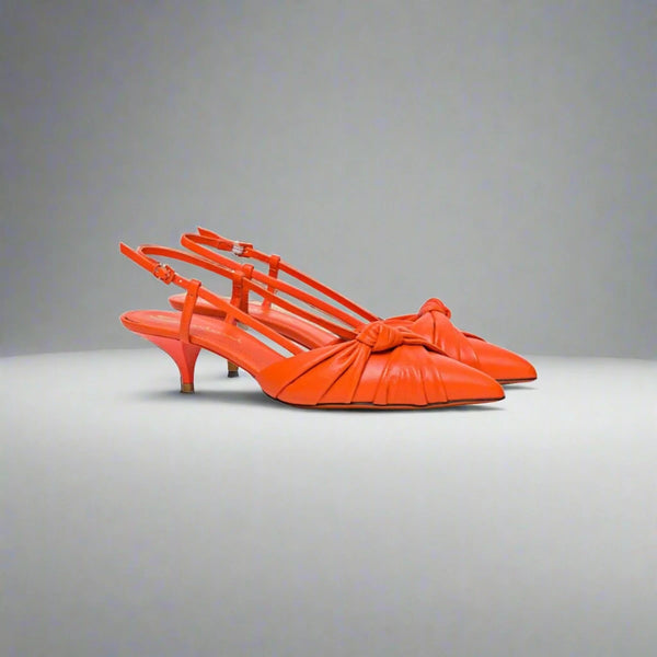 Santoni  WOMEN’S ORANGE LEATHER MID-HEEL SLINGBACK WITH KNOT