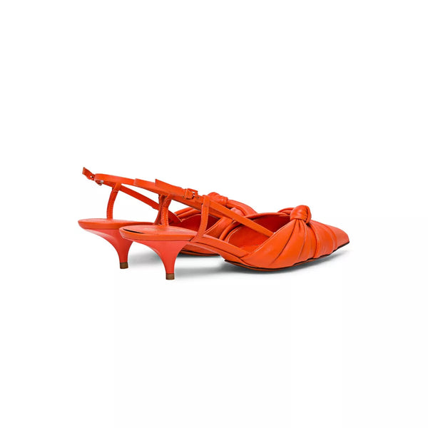 Santoni  WOMEN’S ORANGE LEATHER MID-HEEL SLINGBACK WITH KNOT