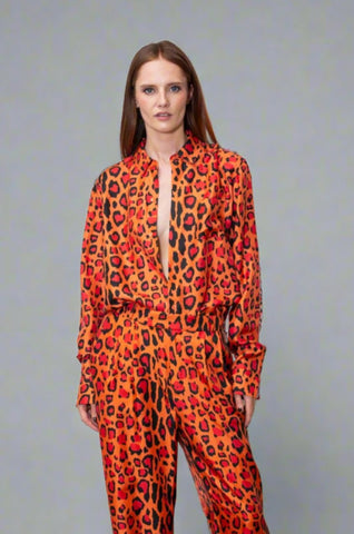 Forte Forte shirt dress in silk satin with the "happy jungle” print