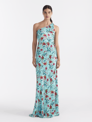 Saloni Lea Long Dress In Climbing Dianthus Print