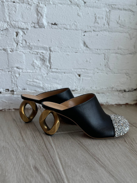 JW Anderson Chain Heel Mule- Black Glitter