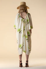 FINNEY  LAGUNA LINEN KAFTAN GREEN CHRYSANTHEMUM