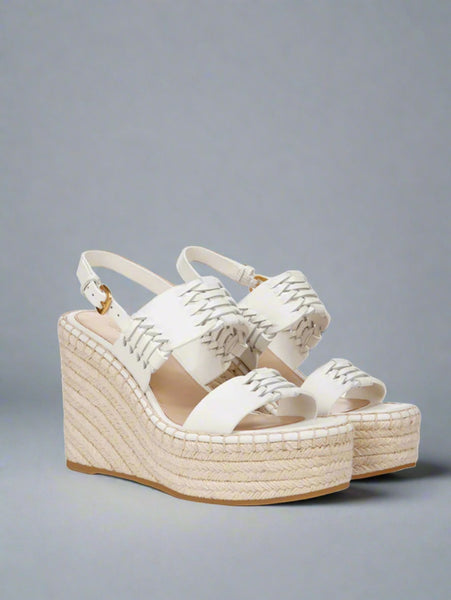 Veronica Beard RIYA RAFFIA WEDGE SANDAL- Coconut