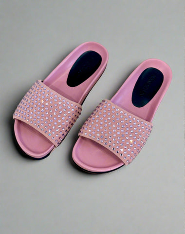 JW Anderson Embellished Leather Slides- Pink