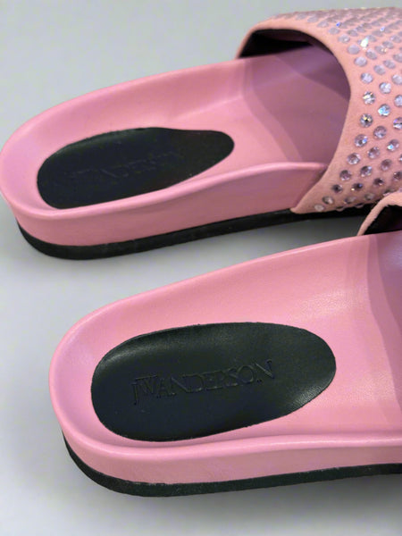 JW Anderson Embellished Leather Slides- Pink