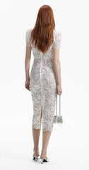 Self-Portrait CREAM CORD LACE V-NECK MIDI DRESS