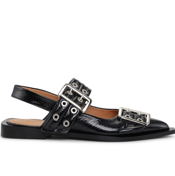 Ganni BLACK FEMININE BUCKLE BALLERINAS