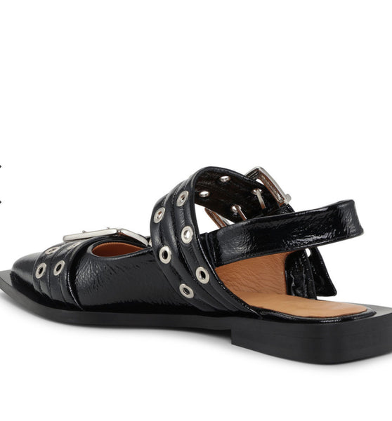 Ganni BLACK FEMININE BUCKLE BALLERINAS