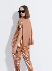 LaPointe Metallic Silk Cape Tee- Rose Gold