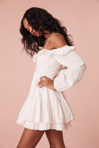 LoveShackFancy Zennia Off Shoulder Cotton Mini Dress- White