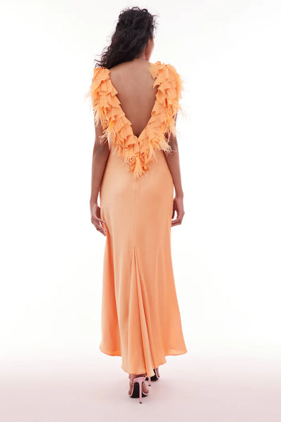 LoveShackFancy Manota Feather Trim Dress-TANGERINE