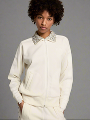 Golden Goose Papyrus white Denise Star Collection zipped sweatshirt with crystal collar