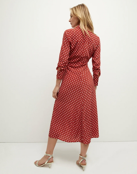 Veronica Beard LEX POLKA-DOT DRESS- Brick Red Ecru