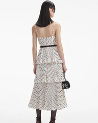 Self-Portrait CREAM POLKA DOT TIERED MIDI DRESS