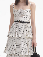 Self-Portrait CREAM POLKA DOT TIERED MIDI DRESS