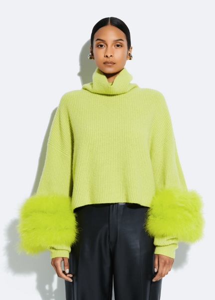 Lapointe Cashmere Turtleneck Sweater With Marabou