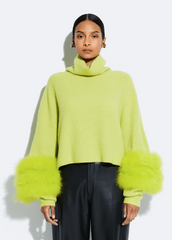 Lapointe Cashmere Turtleneck Sweater With Marabou