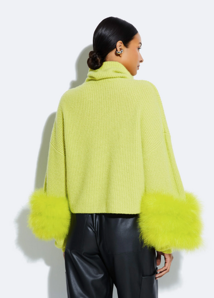 Lapointe Cashmere Turtleneck Sweater With Marabou