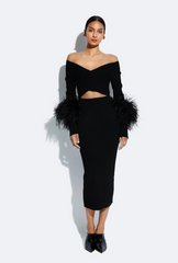 Lapointe Matte Viscose Cross Front Dress With Feathers